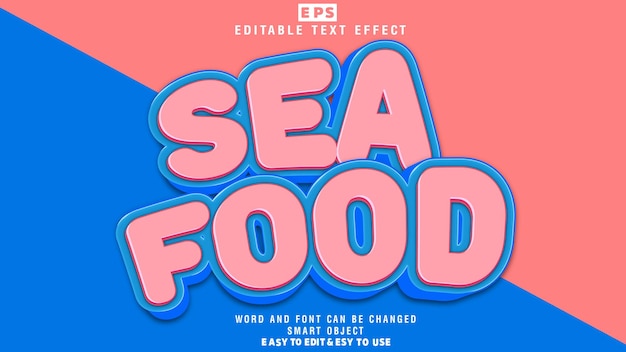 Vector de efecto de texto editable 3d de comida de mar con fondo