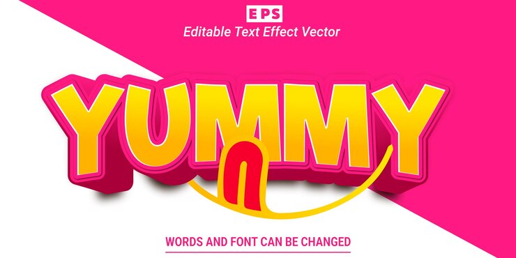 Vector vector de efecto de texto editable 3d delicioso con fondo