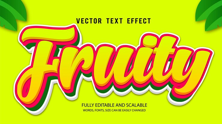 Vector vector de efecto de texto editable 3d de frutas con fondo lindo