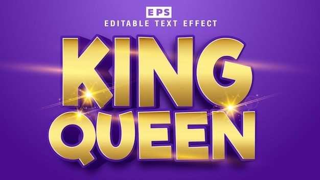 Vector de efecto de texto editable 3d king queen con fondo