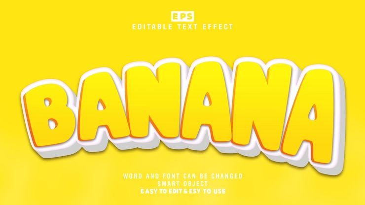 Vector vector de efecto de texto editable 3d de plátano con fondo