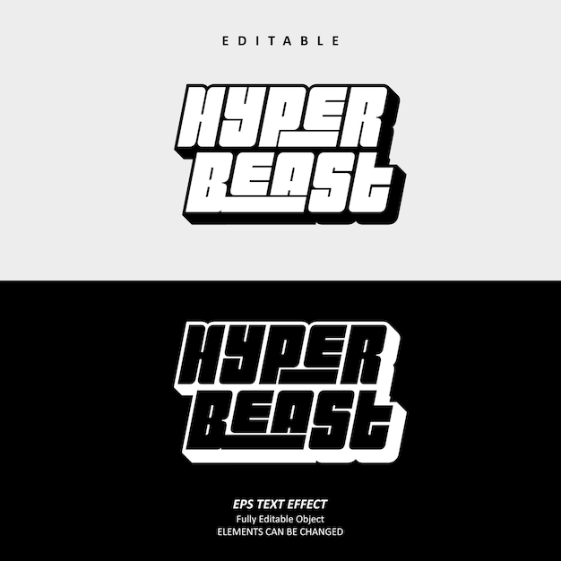 Vector vector de efecto de texto editable de black white apparel hyper beast bold typography para pegatina, etiqueta