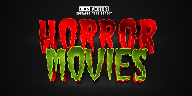 Vector vector de efecto de texto editable de estilo 3d de películas de terror con fondo