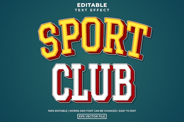 Vector de efecto de texto editable de estilo de texto de club deportivo