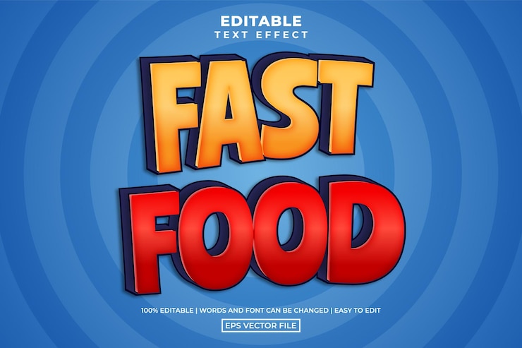 Vector vector de efecto de texto editable de estilo de texto de comida rápida divertida
