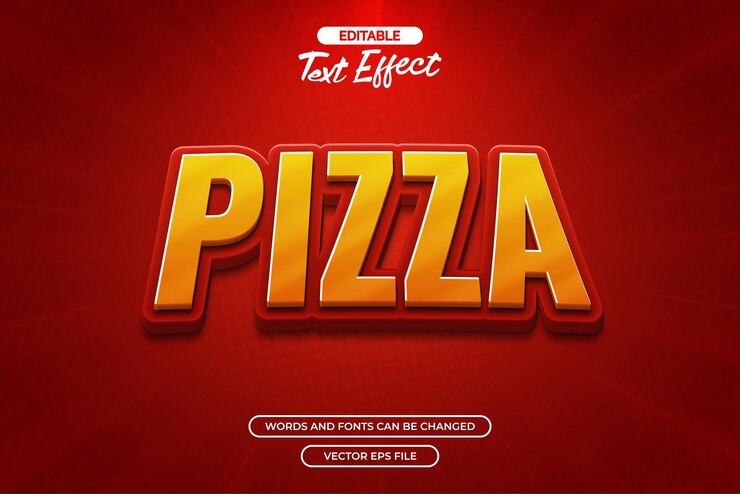 Vector vector de efecto de texto editable para pizza en 3d