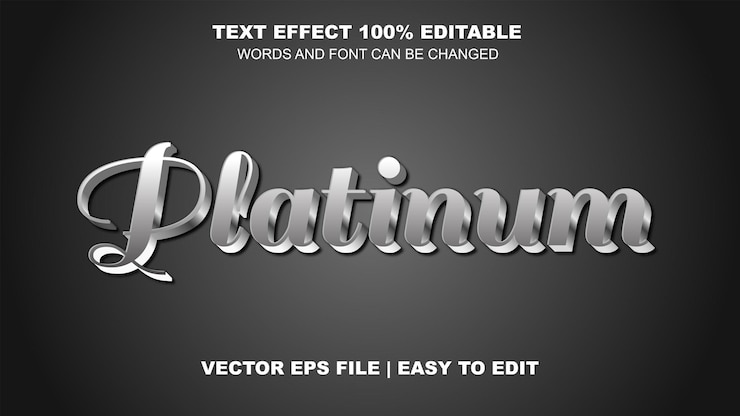 Vector vector de efecto de texto de estilo de metal platino de lujo 3d editable