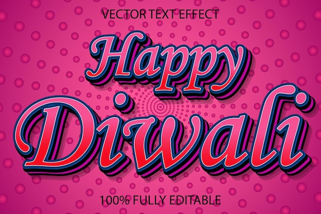 Vector de efecto de texto feliz diwali con fondo rosa colorido