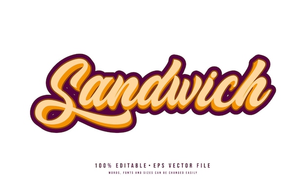 Vector vector de efecto de texto sándwich diseño de camiseta universitaria editable vector de efectos de texto imprimible