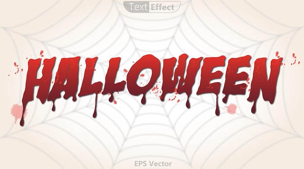 Vector de efecto de texto sangriento de Halloween con un fondo de red de araña
