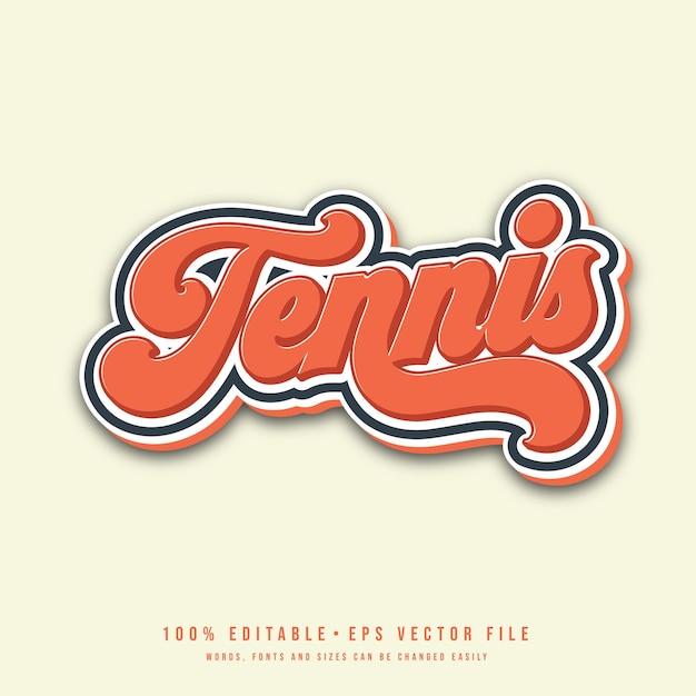 Vector de efecto de texto de tenis Diseño de camiseta universitaria editable Vector de efecto de texto imprimible
