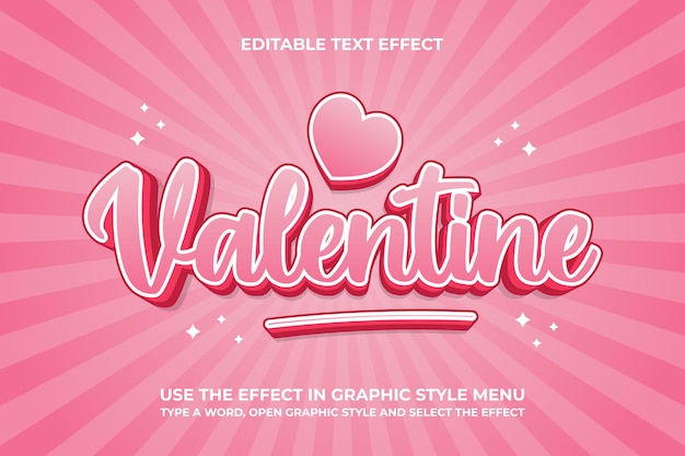 Vector vector de efectos de texto editable en 3d de valentine