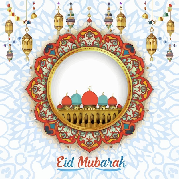 Vector Eid Mubarak plantilla de saludos de colores