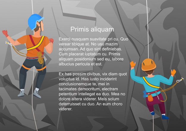 Vector vector el ejemplo de dos alpinistas que suben en roca en la visión trasera.