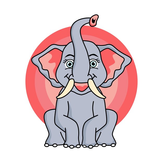 Vector de elefante sentado en el suelo y levantando la trompa