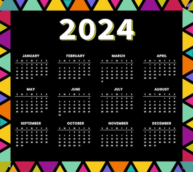 Vector elegante calendario de pared 2024 plantilla azul un diseño de página completa