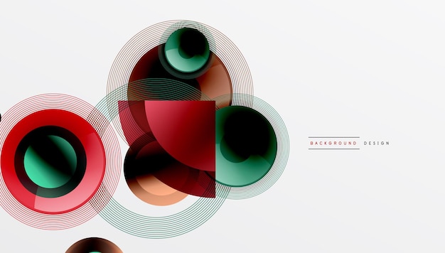 Vector elegante con círculos superpuestos en colores vibrantes y gradientes suaves Composición dinámica con simetría de profundidad y elegancia minimalista en un fondo claro