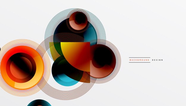 Vector elegante con círculos superpuestos en colores vibrantes y gradientes suaves Composición dinámica con simetría de profundidad y elegancia minimalista en un fondo claro