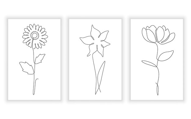 Vector de elegante flor y planta en un estilo de arte de línea Arte de línea continua en minimalista.