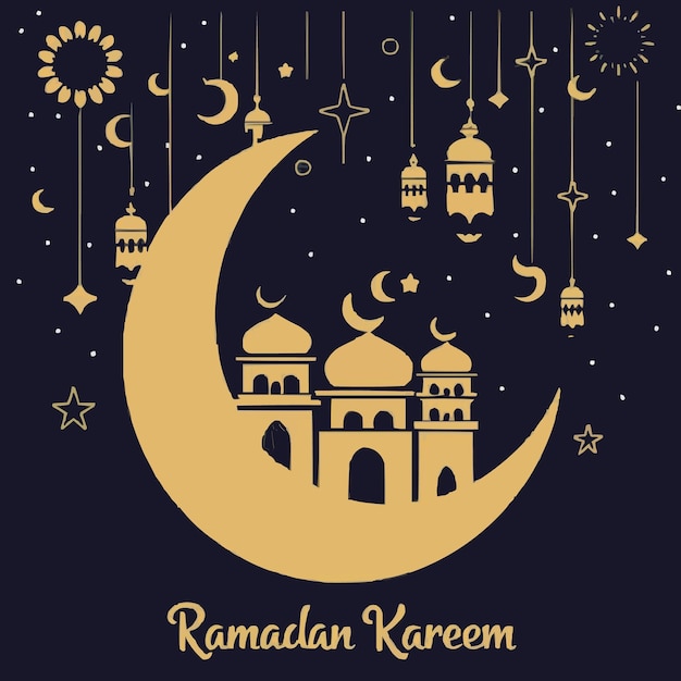 Vector elegante ramadan kareem decorativo luna y mezquita