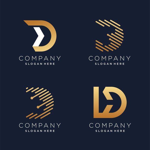 Vector vector de elemento de diseño de logotipo letra d con concepto dorado creativo