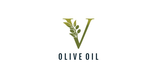 Vector del elemento de diseño del logotipo de la letra V con concepto de oliva