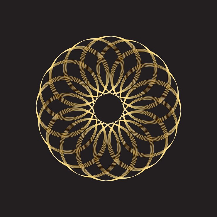 Vector de elemento geométrico Golden Torus Yantra sobre fondo negro