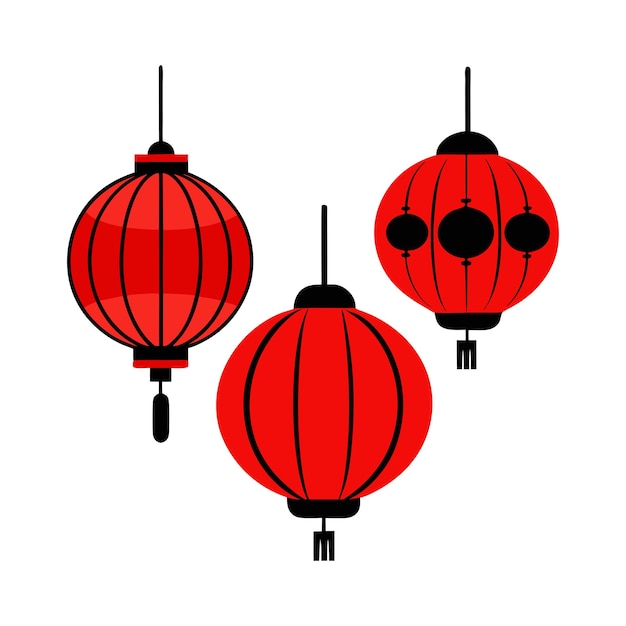 Vector de elemento de linterna de papel chino aislado en fondo blanco