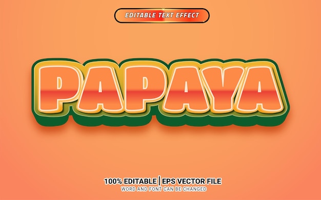 Vector de elemento realista de comida de diseño de plantilla de efecto de texto editable 3d de papaya