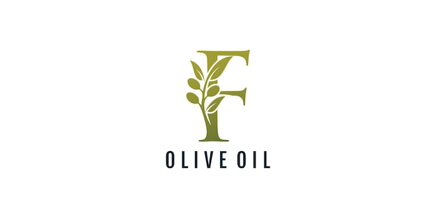 Vector de elementos de diseño del logotipo de la letra F con concepto de oliva