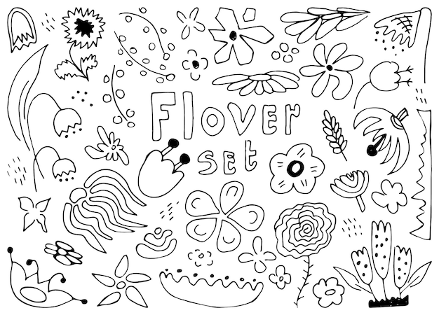 Vector Elementos de flores y hojas dibujados a mano Diseño de colección de garabatos de flores vintage
