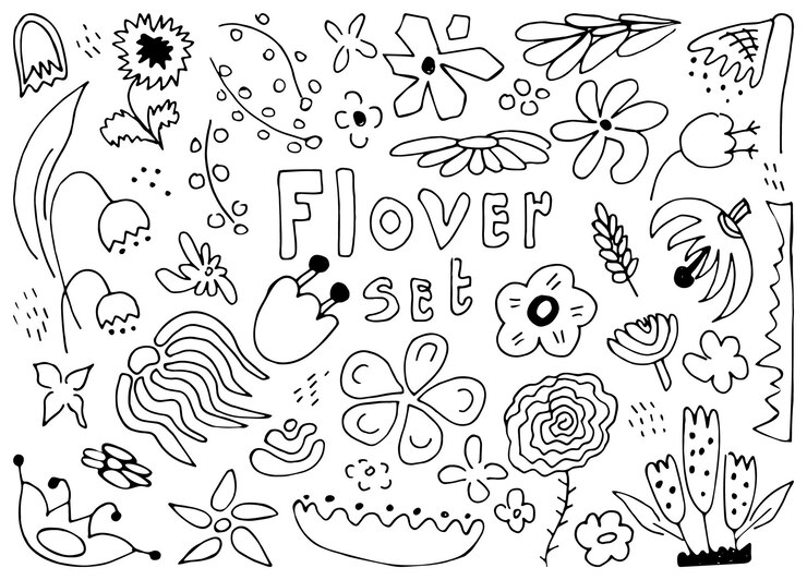Vector Elementos de flores y hojas dibujados a mano Diseño de colección de garabatos de flores vintage
