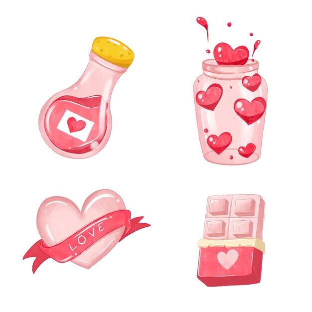 Vector de elementos de ilustraciones en acuarela de valentine