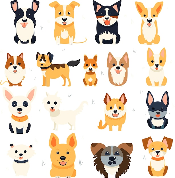 Vector de elementos de perros de dibujos animados dibujados a mano