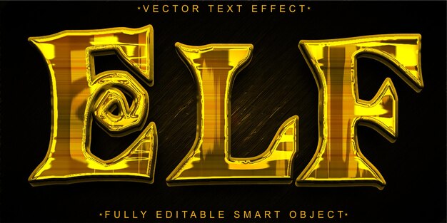 Vector de elfo verde de dibujos animados Efecto de texto de objeto inteligente totalmente editable