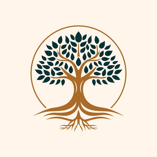 Vector emblema del árbol de la vida que simboliza la renovación del crecimiento y la belleza natural en forma artística