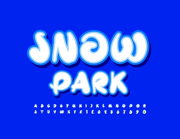 Vector emblema artístico Snow Park Fuente creativa manuscrita Alfabeto moderno Letras y números establecidos