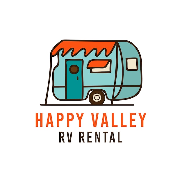 Vector emblema de caravana para acampar. diseño de logotipo de happy valley rv rental