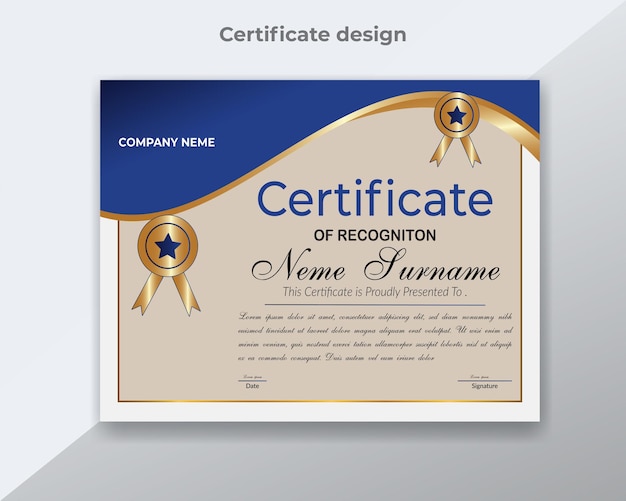 Vector empleado moderno del mes modelo de certificado de diploma de oro elegante