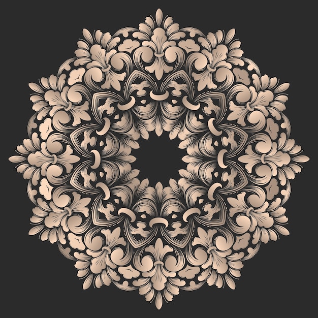 Vector de encaje redondo con damasco y elementos arabescos. Estilo mehndi. Oriente adorno tradicional.