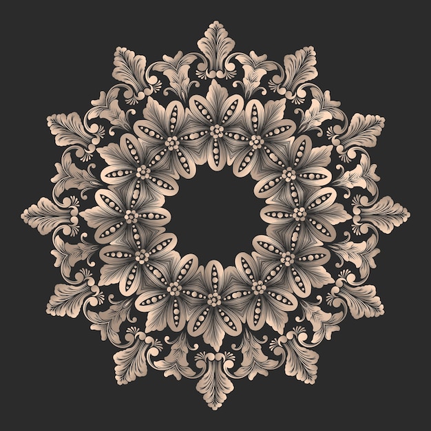 Vector de encaje redondo con damasco y elementos arabescos. Estilo mehndi. Oriente adorno tradicional.