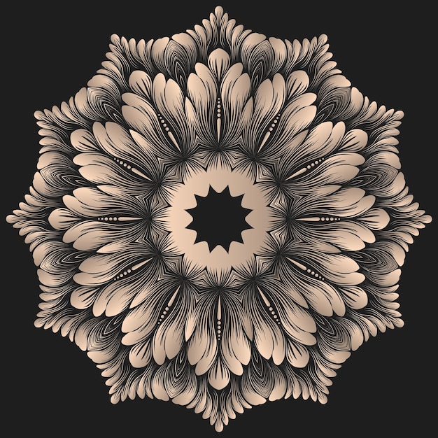 Vector de encaje redondo con damasco y elementos arabescos. Estilo mehndi. Oriente adorno tradicional.