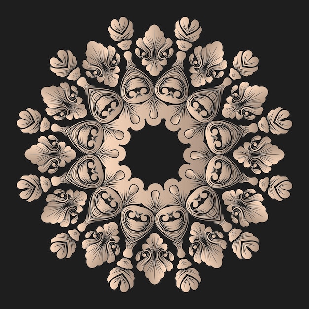 Vector de encaje redondo con damasco y elementos arabescos. Estilo mehndi. Oriente adorno tradicional.