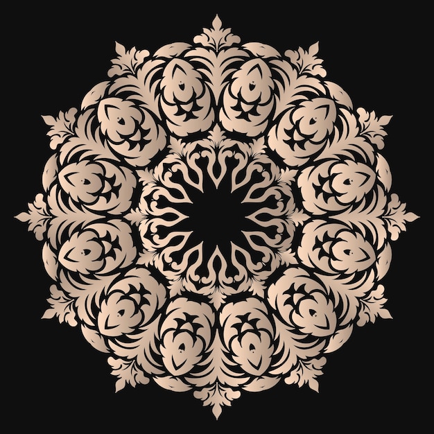 Vector de encaje redondo con damasco y elementos arabescos. Estilo mehndi. Oriente adorno tradicional.
