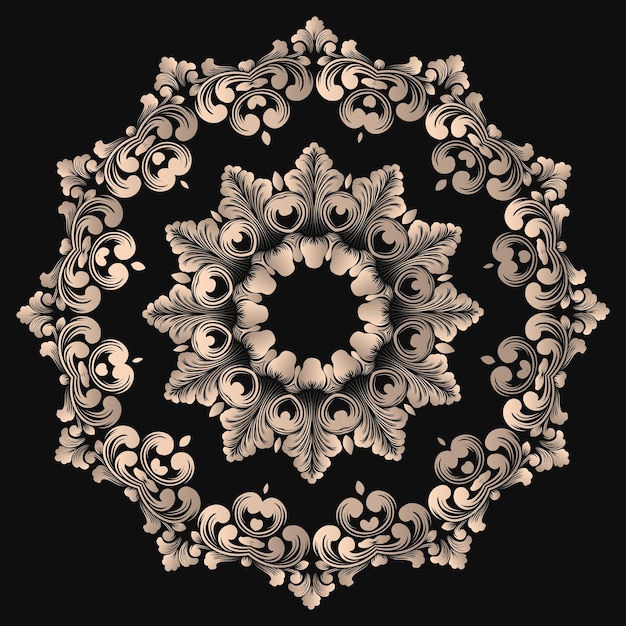 Vector de encaje redondo con damasco y elementos arabescos. Estilo mehndi. Oriente adorno tradicional.