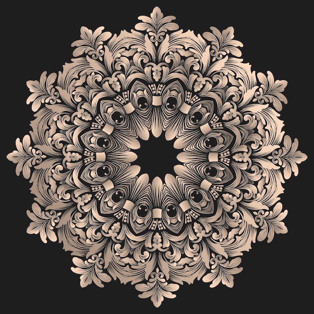Vector de encaje redondo con damasco y elementos arabescos. Estilo mehndi.
