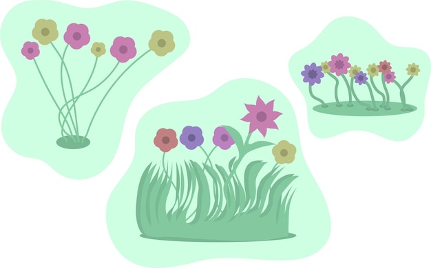 vector, encantadora, colección de flores, con, diseño plano