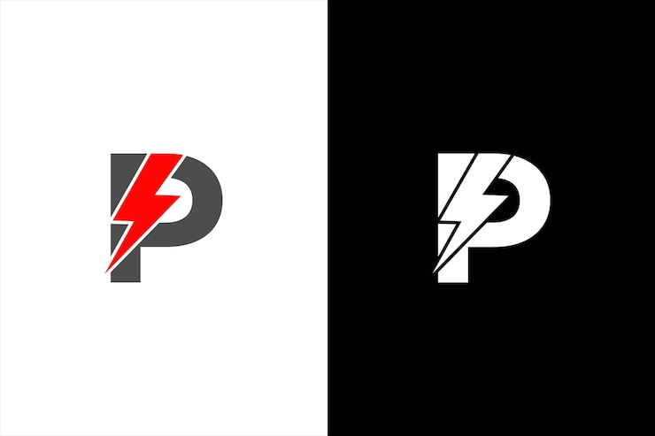 Vector vector de energía del logotipo p para la empresa de identidad. ilustración de vector de logotipo de letra p de perno eléctrico