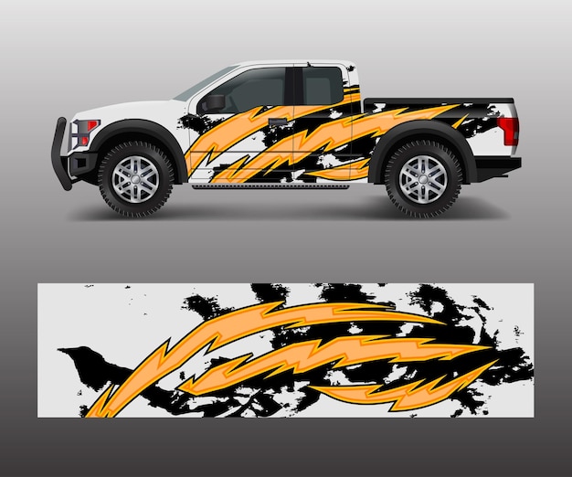 Vector de envoltura de camión y furgoneta de carga Diseño de envoltura de calcomanía de automóvil Diseños de franjas abstractas gráficas para carreras de vehículos todoterreno aventura y auto de librea