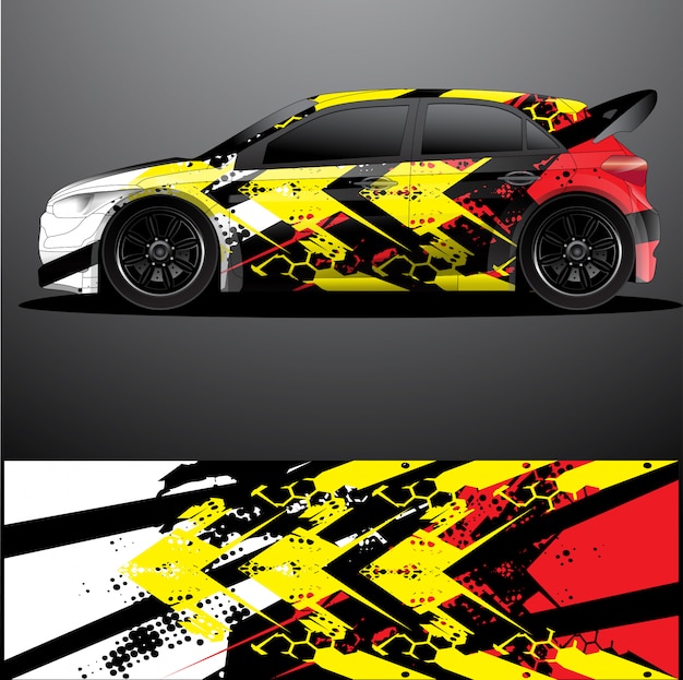 Vector de envoltura gráfica de calcomanía de coche de rally, fondo abstracto